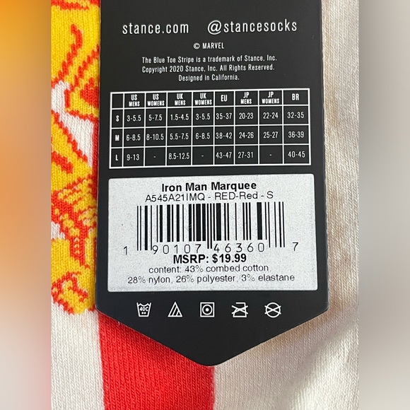 Stance Infiknit Casual Crew Socks ‘Iron Man’ (size mens S 3-5.5/wmns 5-7.5) - Picture 5 of 5